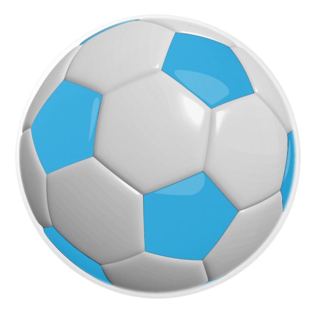 Baby Blue and White Soccer Ball / Football Ceramic Knob (Front)