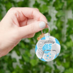 Baby Blue and White Soccer ⚽ Ball Sport Key Ring<br><div class="desc">🥇ONLY AVAILABLE ON ZAZZLE! Soccer ⚽ Sport Player keychain. Impress your Soccer player with this DIY name and number design in a baby blue and white design ready for you to personalise. ✔NOTE: ONLY CHANGE THE TEMPLATE AREAS NEEDED! 😀 If needed, you can remove the text and start fresh adding...</div>