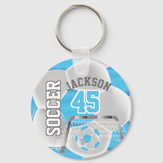 Baby Blue and White Soccer ⚽ Ball  Sport Key Ring (Front)