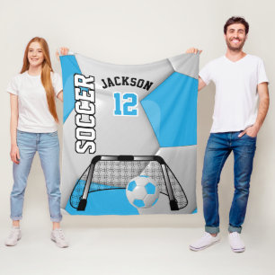 Baby Blue and White Soccer Ball with DIY Text Fleece Blanket