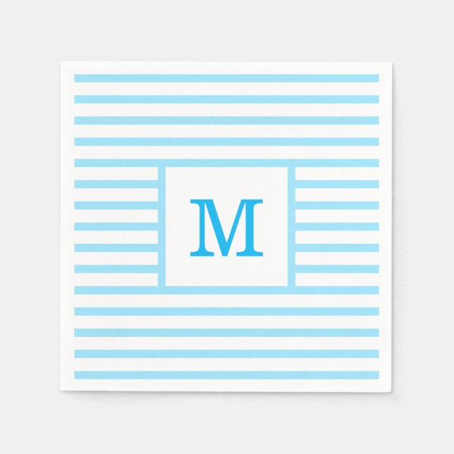 Baby Blue and White Stripes Custom Monogram Napkin (Front)