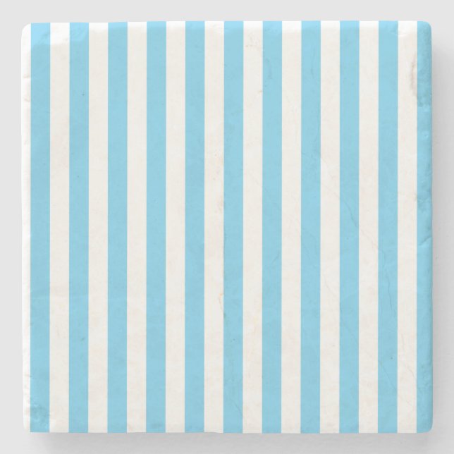 Baby Blue and White, Stripes Square Coaster (Front)