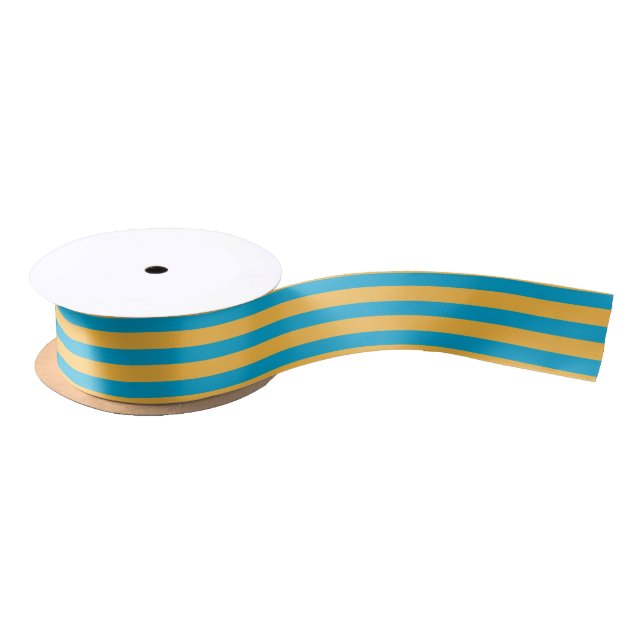 Baby Blue and Yellow Elegant Horizontal Stripes Satin Ribbon (Spool)