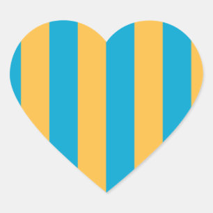 Baby Blue and Yellow Stripes  Heart Sticker