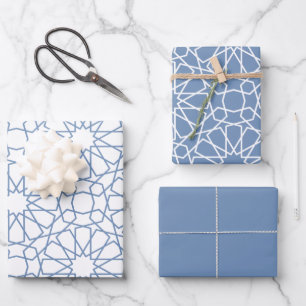 Baby Blue Arabesque Pattern Gift Wrapping Paper