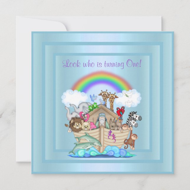 BABY BLUE ARK 1ST BIRTHDAY INVITATION (Front)