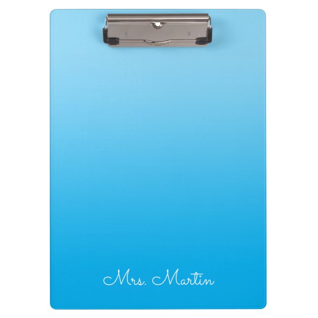 Baby Blue Azure Gradient Personalised Teacher Clipboard (Front)