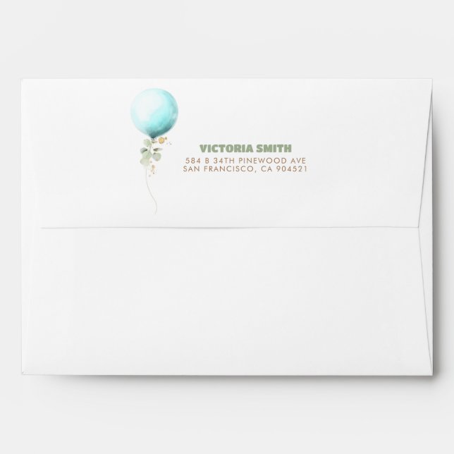 Baby Blue Balloon Elegant Cute Baby Shower Envelope (Back (Top Flap))