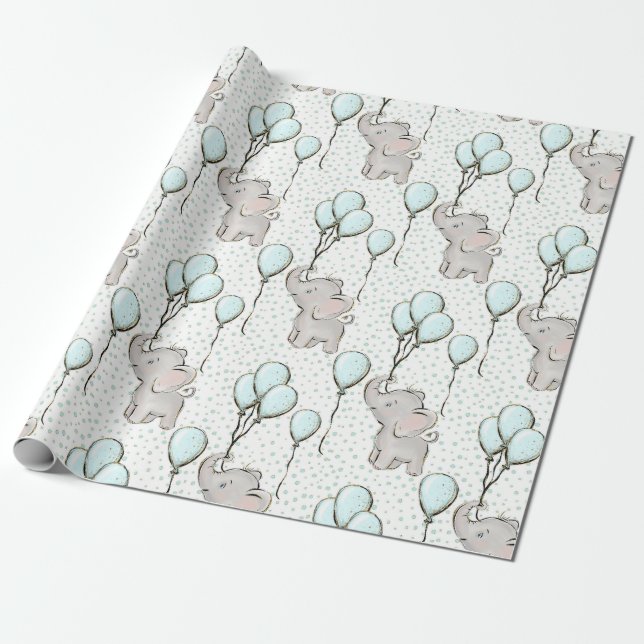 Baby Blue Balloons Wrapping Paper (Unrolled)