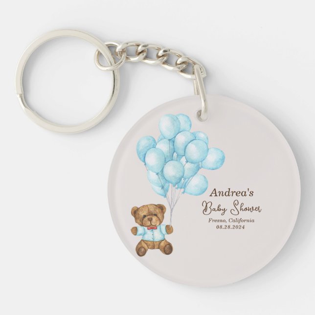 Baby Blue Bear Baby Shower Acrylic Keychain (Front)