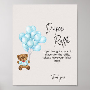 Baby Blue Bear Baby Shower Diaper Raffle Poster