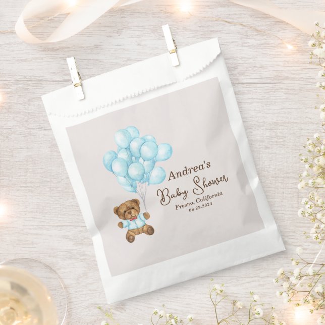 Baby Blue Bear Baby Shower Favour Bags (Clipped)