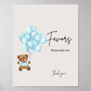 Baby Blue Bear Baby Shower Favours Poster