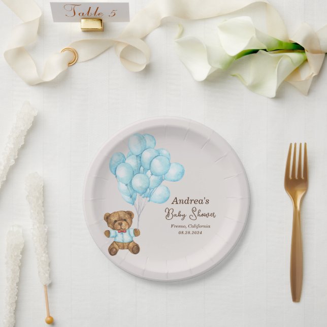 Baby Blue Bear Baby Shower Paper Plate (Wedding)