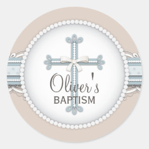 Baby Blue   Beige Religious Celebration Cross Classic Round Sticker