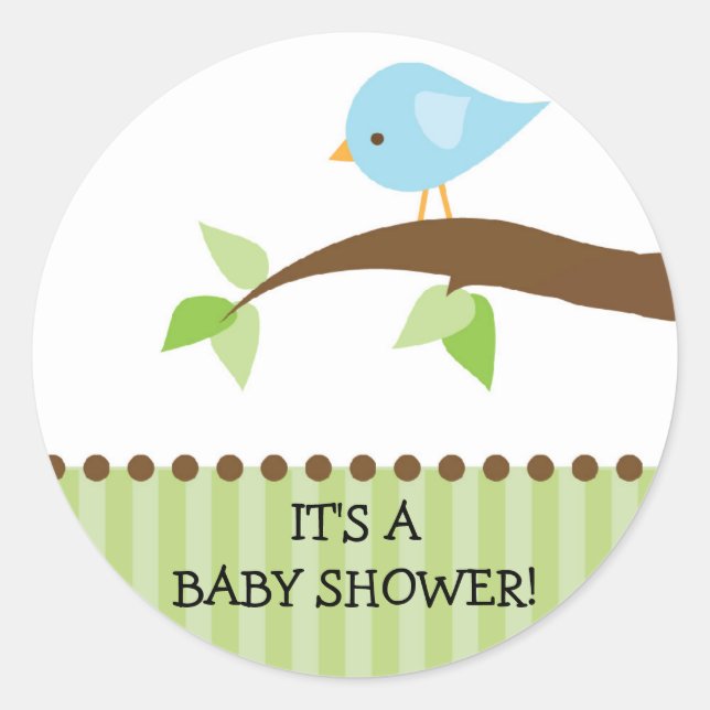 Baby Blue Bird Baby Shower Sticker (Front)