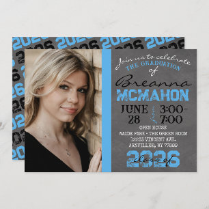 Baby Blue & Black Chalkboard Graduation Invitation