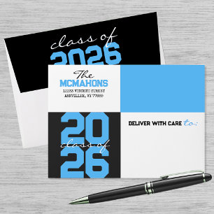 Baby Blue, Black Colour Block Return Address Grad Envelope