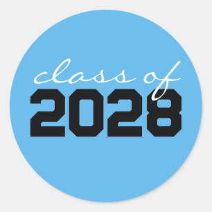 Baby Blue Black Graduation Classic Round Stickers