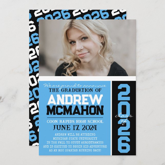 Baby Blue & Black Graduation Photo Announcement (Creator Uploaded)