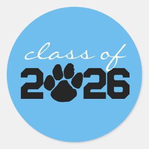 Baby Blue & Black Paw Print Graduation Stickers