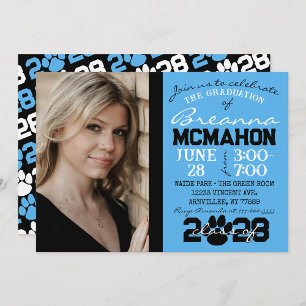 Baby Blue & Black Pawprint Graduation Photo Invitation