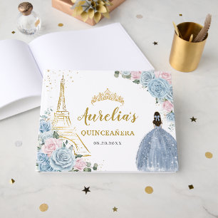 Baby Blue Blush Floral Paris Eiffel Quinceanera XV Guest Book