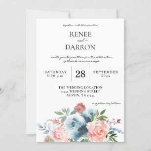 Baby Blue & Blush Pink Floral Wedding Invitation