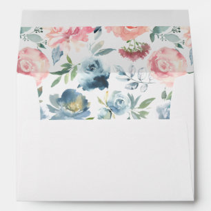 Baby Blue & Blush Pink Rose Floral Envelope