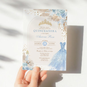 Baby Blue Boho Floral Quinceañera 15th Birthday In Invitation