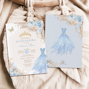 Baby Blue Boho Floral Quinceañera 15th Birthday Invitation