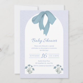 Baby Blue Bow Baby Shower Invitation