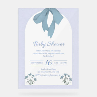Baby Blue Bow Baby Shower Invitation Acrylic Sign