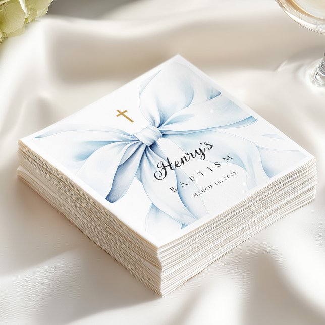 Baby Blue Bow Baptism  Napkin (Creator Uploaded)