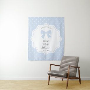 Baby Blue Bow Polka Dots Boy Baby Shower Welcome Tapestry