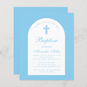 Baby Blue Boy Baptism Arch Budget  Invitation 