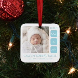 Baby Blue Boy Birth Stats Ornament with Photo