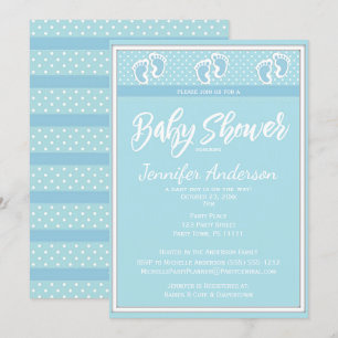 Baby Blue Boy Footprint Baby Shower Invitation