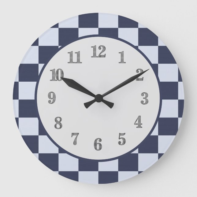 Baby Blue Boy Geometric Square Pattern Quilt Large Clock (Front)