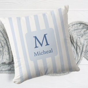 Baby Blue Boy Stripes Monogram Classic Cushion
