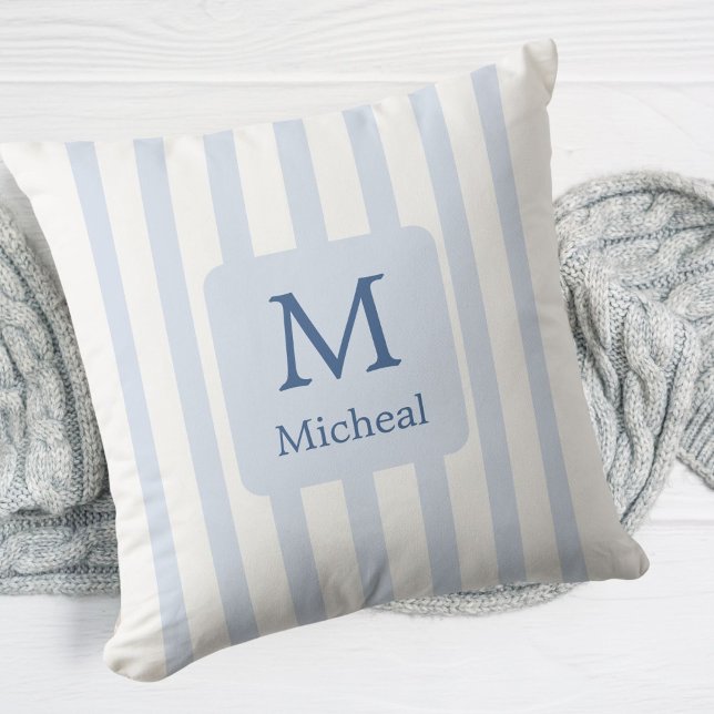 Baby Blue Boy Stripes Monogram Classic Cushion (Creator Uploaded)