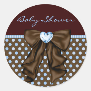 Baby Blue Brown Baby Boy Shower Classic Round Sticker