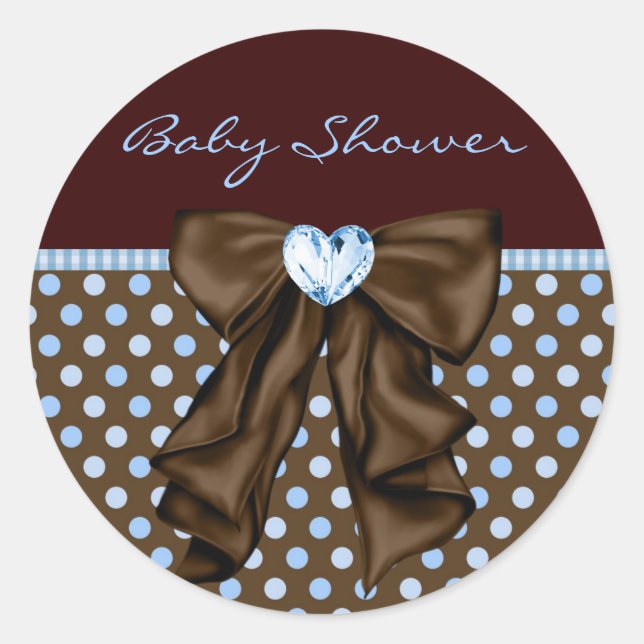 Baby Blue Brown Baby Boy Shower Classic Round Sticker (Front)