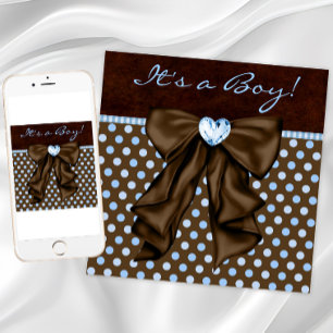 Baby Blue Brown Baby Boy Shower Invitation
