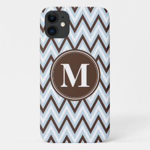 Baby Blue Brown Chevron with Monogram iPhone 11 Case
