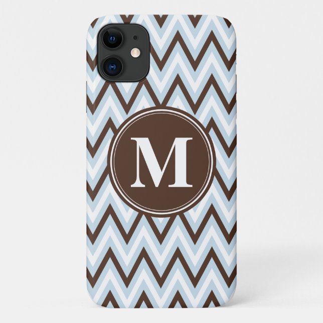 Baby Blue Brown Chevron with Monogram Case-Mate iPhone Case (Back)
