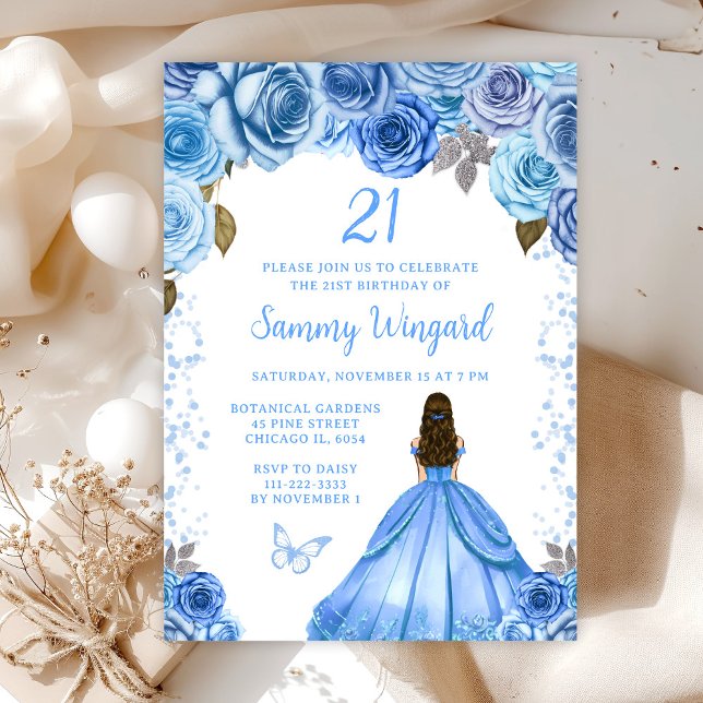 Baby Blue Brown Hair Princess Birthday Party Invitation (Creator Uploaded)