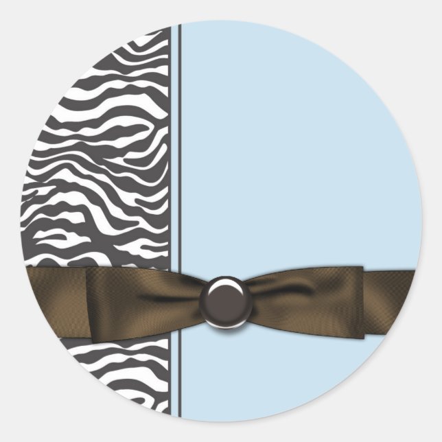 Baby Blue Brown Zebra Party Favour Classic Round Sticker (Front)