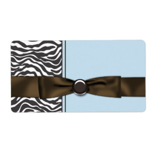 Baby Blue Brown Zebra Water Bottle Labels