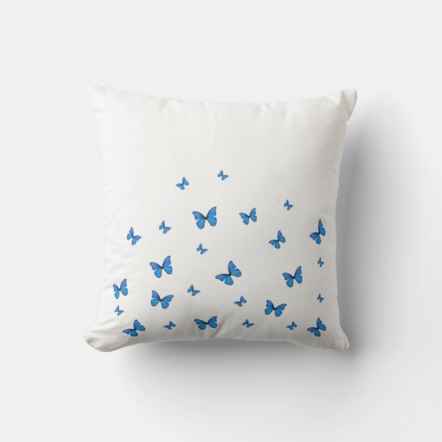 BABY BLUE BUTTERFLIES ON WHITE CUSHION (Front)
